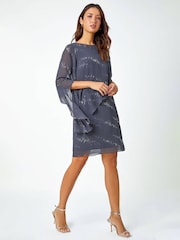 Roman Grey Sequin Embellished Asymmetric Overlay Dress - Image 3 of 4