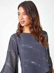 Roman Grey Sequin Embellished Asymmetric Overlay Dress - Image 4 of 4