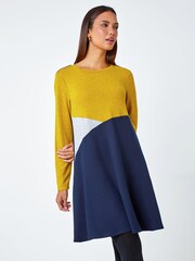 Roman Yellow Colour Block Stretch Swing Dress - Image 1 of 5