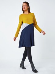 Roman Yellow Colour Block Stretch Swing Dress - Image 3 of 5