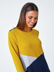 Roman Yellow Colour Block Stretch Swing Dress - Image 4 of 5