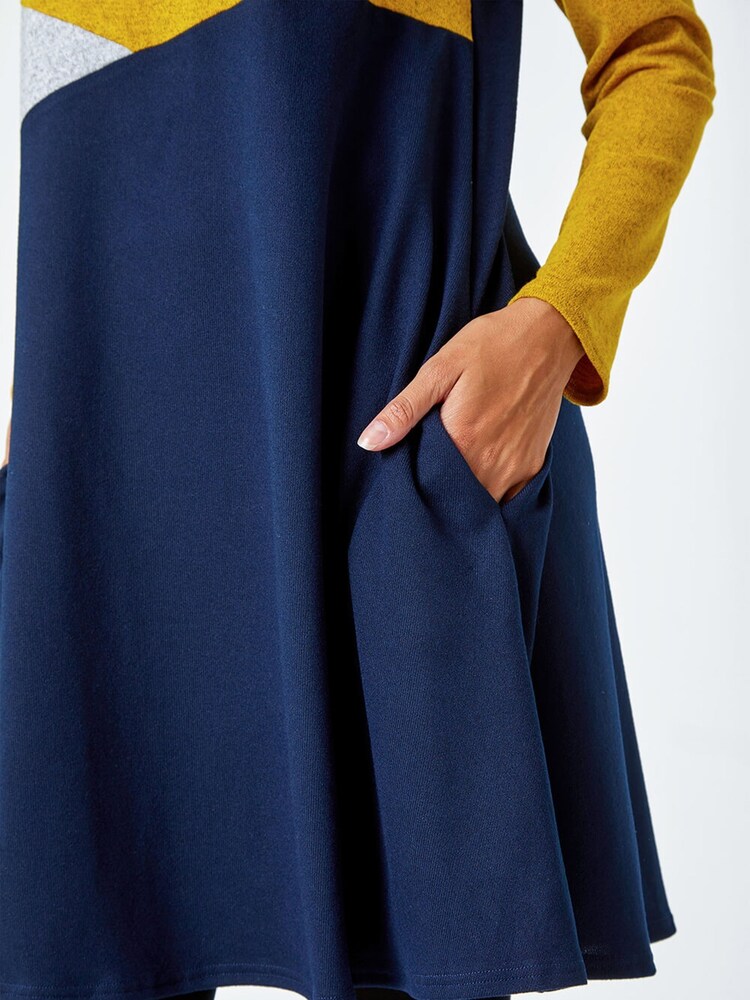 Roman Yellow Colour Block Stretch Swing Dress - Image 5 of 5