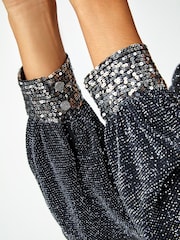 Roman Metallic Sequin Trim Shimmer Stretch Top - Image 5 of 5