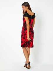Roman Red Flocked Floral Premium Stretch Dress - Image 2 of 5