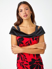 Roman Red Flocked Floral Premium Stretch Dress - Image 4 of 5