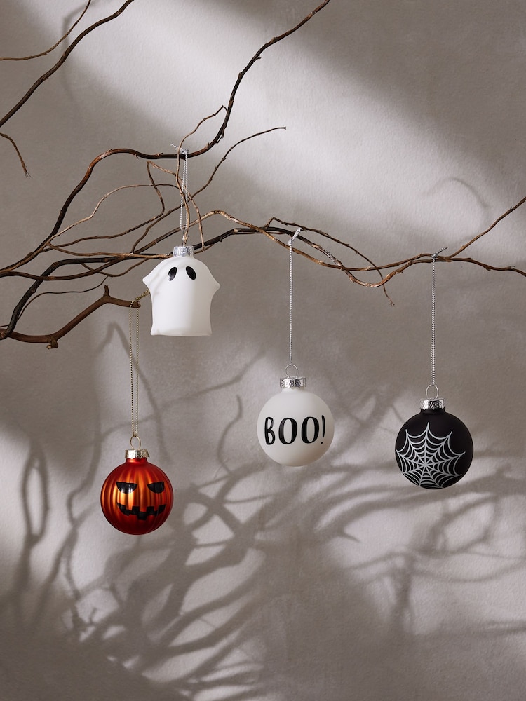 Set of 4 Multi Halloween Glow In The Dark Glass Baubles - Image 1 of 2