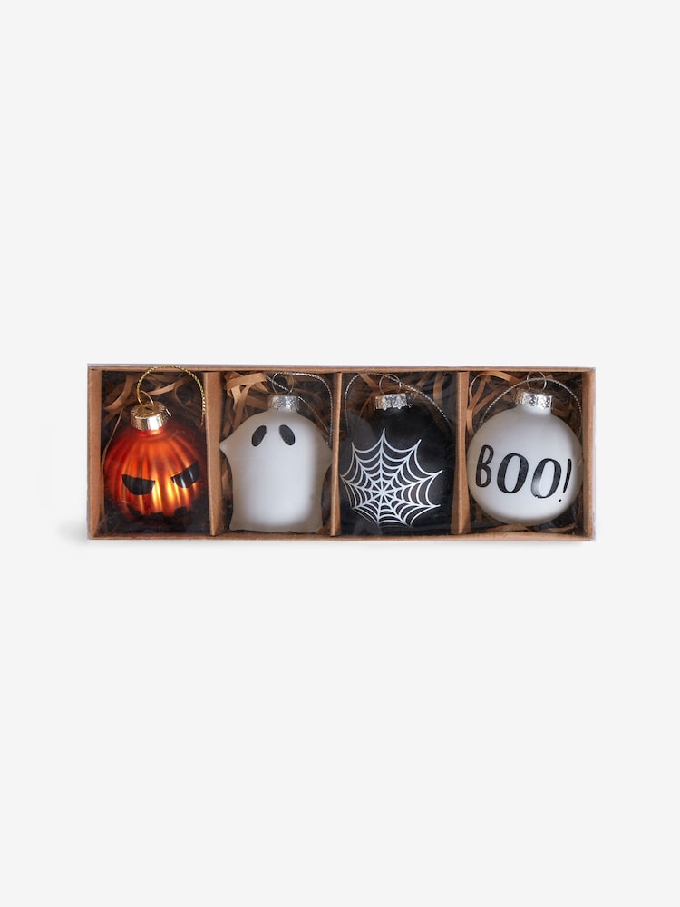 Set of 4 Multi Halloween Glow In The Dark Glass Baubles - Image 2 of 2