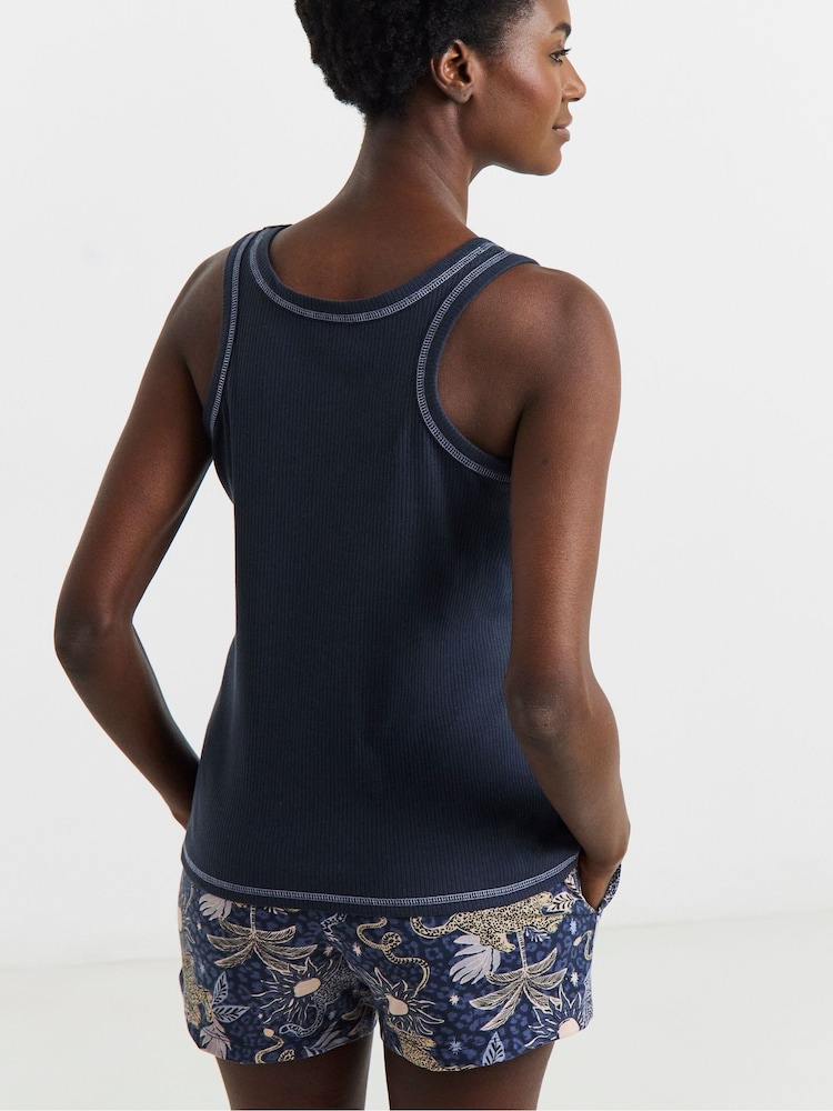 Simply Be Blue Pretty Secrets Ribbed Shortie Set Vest Tops 2 Pack - Image 2 of 5 Simply Be Blue Pretty Secrets Ribbed Shortie Set Vest Tops 2 Pack - Image 2 of 5