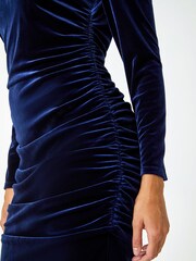 Roman Blue Ruched Velvet One Shoulder Dress - Image 5 of 5