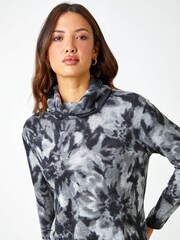 Roman Grey Floral Tie Dye Stretch Dress - Image 4 of 4