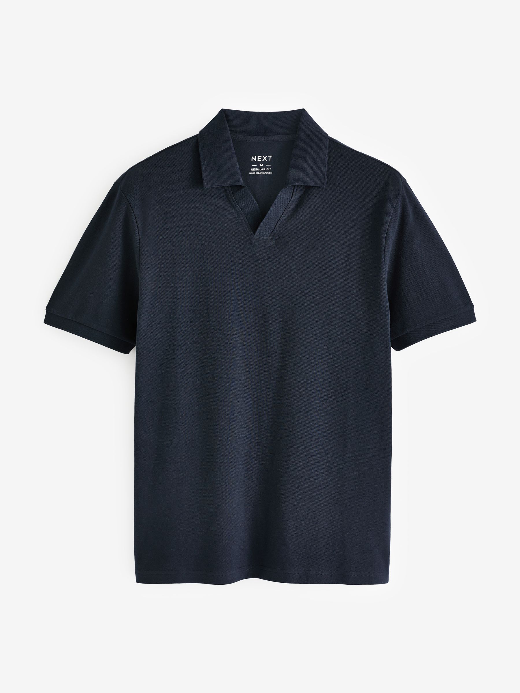 Buy Navy Blue Short Sleeve Cuban Collar Pique Polo Shirt