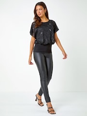 Roman Black Sequin Lace Stretch Overlay Top - Image 3 of 5