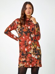 Roman Orange Floral Tie Dye Stretch Dress - Image 1 of 1