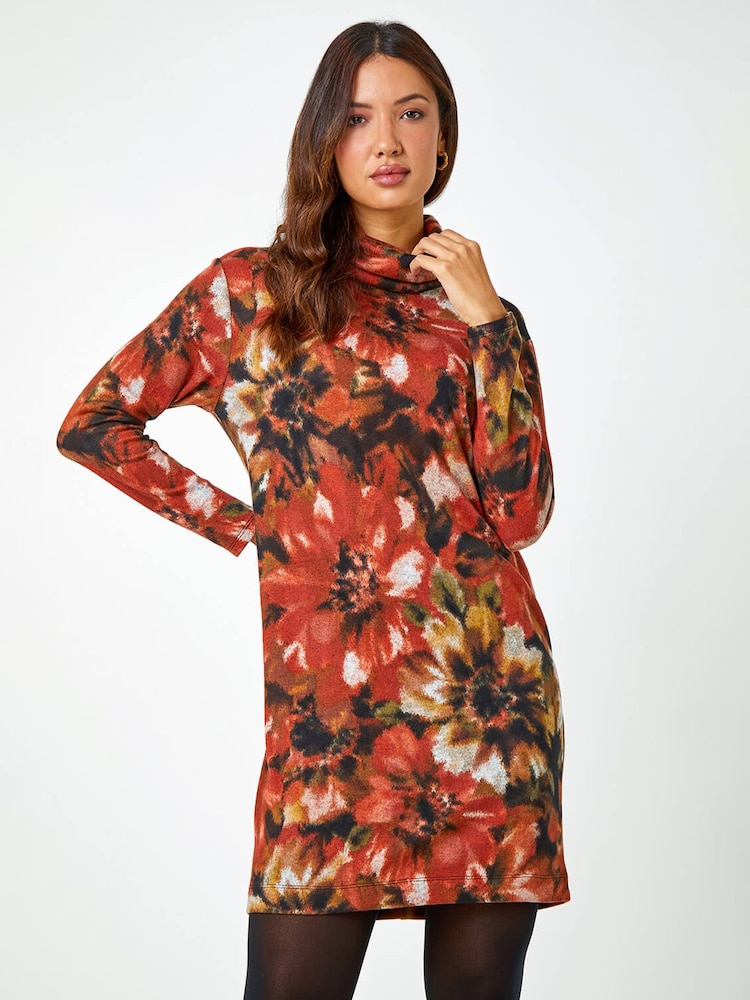 Roman Orange Floral Tie Dye Stretch Dress - Image 1 of 1 Roman Orange Floral Tie Dye Stretch Dress - Image 1 of 1