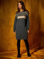 Roman Grey Nordic Print Knitted Jumper Dress - Image 2 of 5