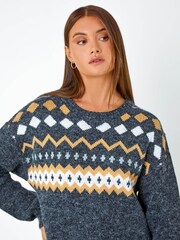 Roman Grey Nordic Print Knitted Jumper Dress - Image 4 of 5