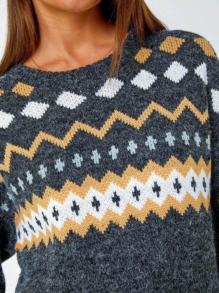 Roman Grey Nordic Print Knitted Jumper Dress - Image 5 of 5