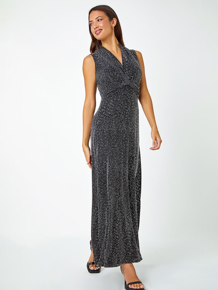 Roman Metallic Shimmer Twist Detail Stretch Maxi Dress - Image 1 of 5