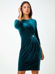 Roman Blue Velvet Twist Diamante Detail Dress - Image 1 of 4
