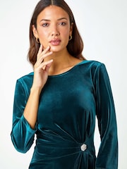 Roman Blue Velvet Twist Diamante Detail Dress - Image 4 of 4