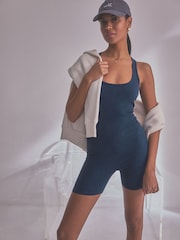 self. Blue Ribbed Seamfree Unitard Jumpsuit - Image 1 of 8