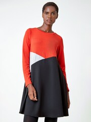 Roman Orange Colour Block Stretch Swing Dress - Image 1 of 4