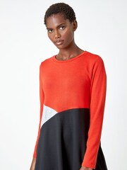 Roman Orange Colour Block Stretch Swing Dress - Image 4 of 4