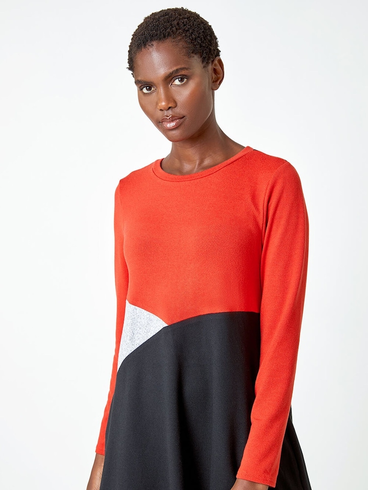 Roman Orange Colour Block Stretch Swing Dress - Image 4 of 4
