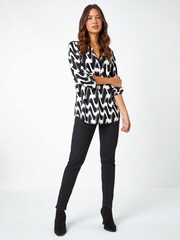 Roman Black Geometric Print Stretch Blouse - Image 4 of 5