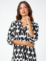 Roman Black Geometric Print Stretch Blouse - Image 5 of 5