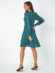 Roman Blue Stretch Lace Sparkle Swing Dress - Image 2 of 4