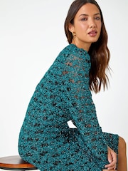 Roman Blue Stretch Lace Sparkle Swing Dress - Image 4 of 4