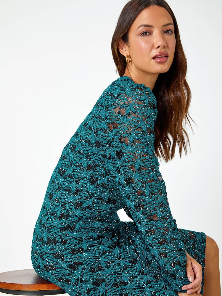 Roman Blue Stretch Lace Sparkle Swing Dress - Image 4 of 4