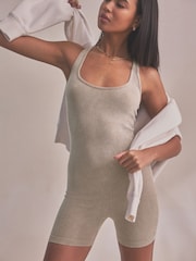 self. Cream Ribbed Seamfree Unitard Jumpsuit - Image 4 of 8