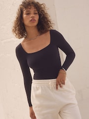 self. Black Smoothing Comfort Square Neck Long Sleeve Bodysuit - Image 1 of 7