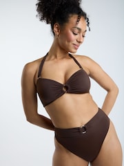 Boux Avenue Ring Detail High Waisted Brown Bikini Bottoms - Image 1 of 3