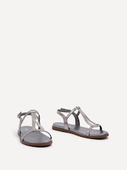 Linzi Silver Luxor Textured T-Bar Sandals - Image 3 of 5