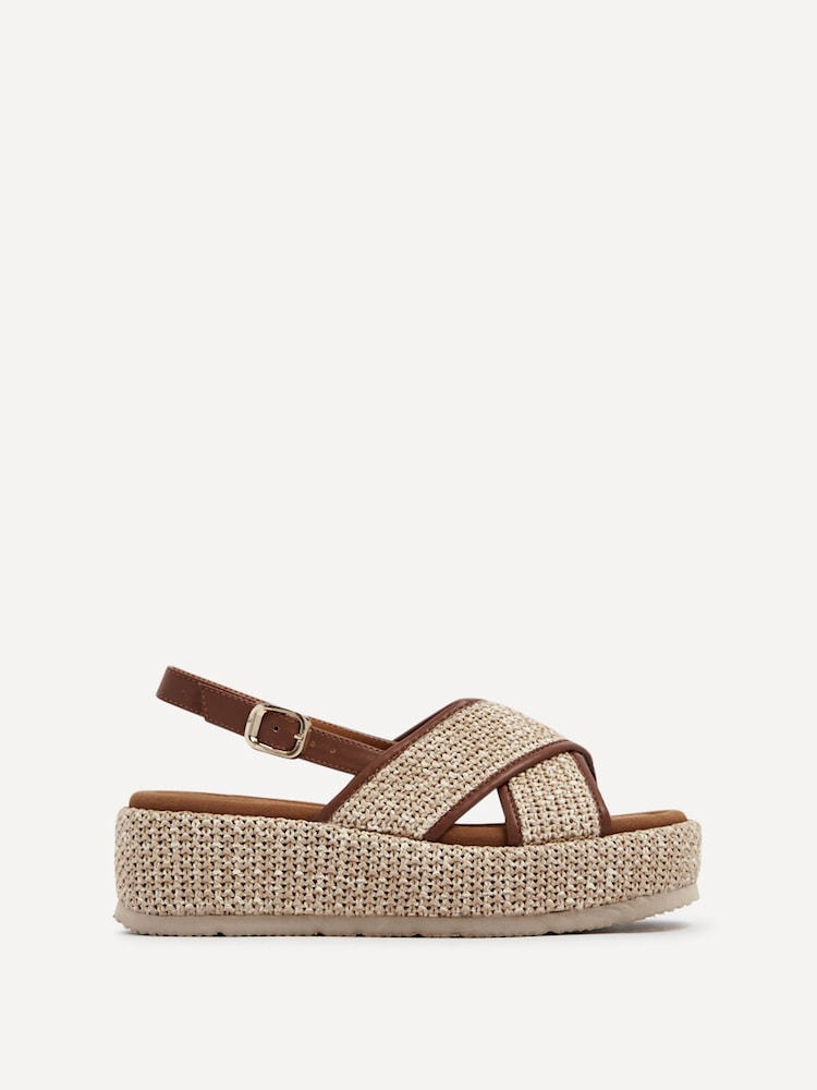 Linzi Laurent Two Tone Cross-Over Raffia Flatform Sandals - صورة 2 من 5