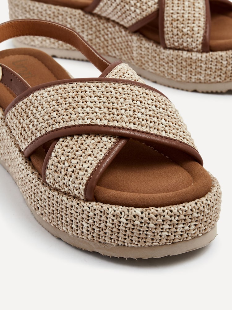 Linzi Natural Laurent Two Tone Cross-Over Raffia Flatform Sandals - Image 4 of 5