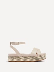 Linzi Nude Fiesta Beaded Embellished Wedges With Cross-Over Front Strap - Image 2 of 5