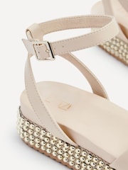 Linzi Nude Fiesta Beaded Embellished Wedges With Cross-Over Front Strap - Image 4 of 5