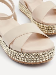 Linzi Nude Fiesta Beaded Embellished Wedges With Cross-Over Front Strap - Image 5 of 5