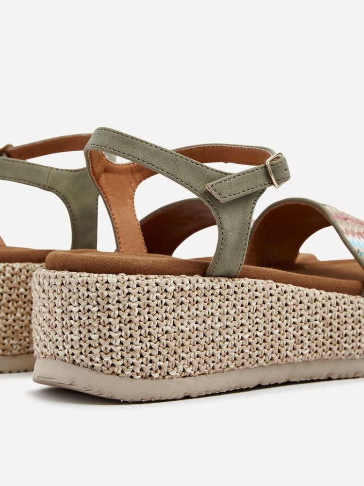Linzi Green Sage Two-Tone Raffia Upper with Weaved Flatform Sandals - Image 5 of 5