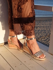 Linzi Gold Regan Plaited Cork Wedges - Image 1 of 5