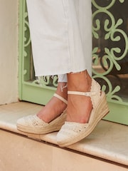 Linzi Nude Riviera Woven Closed Toe Wedges - Image 1 of 5