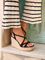 Linzi Black Lexie Strappy Square Toe Wedges - Image 1 of 5