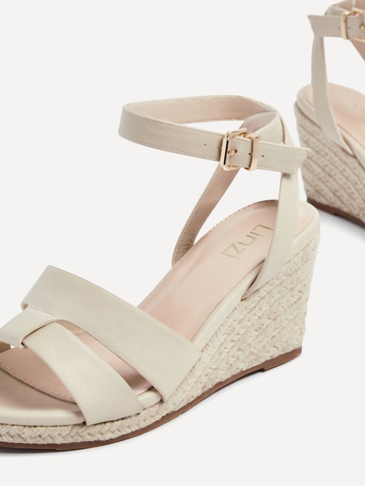 Linzi Nude Bahia Plaited Straw Wedges With Ankle Strap - Image 5 of 5