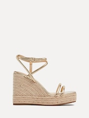 Linzi Gold Malibu Double Strap Rope Detail Wedges - Image 2 of 5