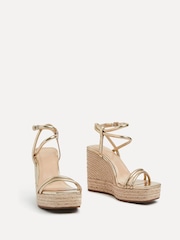 Linzi Gold Malibu Double Strap Rope Detail Wedges - Image 3 of 5