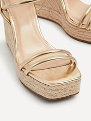 Linzi Gold Malibu Double Strap Rope Detail Wedges - Image 5 of 5